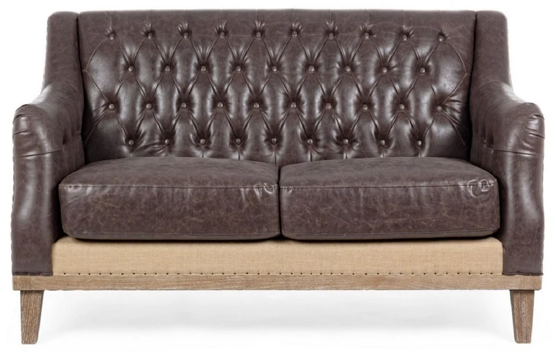 Casa Padrino Luxus Chesterfield Kunstleder Sofa Dunkelbraun / Naturfarben 140 x 85 x H. 85 cm - Wohnzimmer Sofa - Wohnzimmer Möbel - Chesterfield Möbel - Luxus Möbel - Luxus Einrichtung