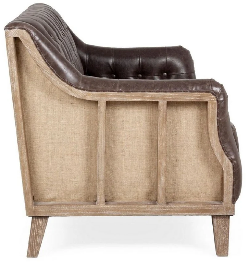 Casa Padrino Luxus Chesterfield Kunstleder Sofa Dunkelbraun / Naturfarben 140 x 85 x H. 85 cm - Wohnzimmer Sofa - Wohnzimmer Möbel - Chesterfield Möbel - Luxus Möbel - Luxus Einrichtung