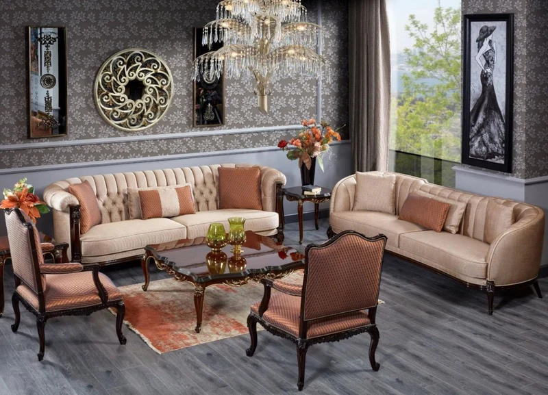 Casa Padrino Luxus Barock Sessel Orange / Dunkelbraun - Prunkvoller Wohnzimmer Sessel - Barockstil Wohnzimmer Möbel - Luxus Möbel im Barockstil - Barock Einrichtung - Edel & Prunkvoll