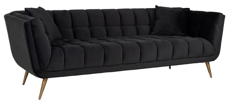 Casa Padrino Luxus Samt Sofa Anthrazit / Gold 230 x 91 x H. 75 cm - Wohnzimmer Sofa - Wohnzimmer Möbel - Luxus Möbel - Wohnzimmer Einrichtung - Luxus Einrichtung - Luxus Qualität