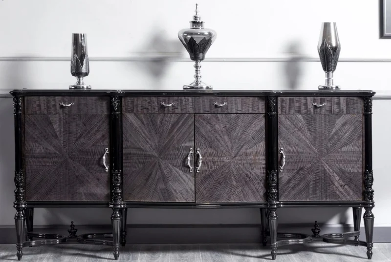 Casa Padrino Luxus Barock Sideboard mit Spiegel Grau / Schwarz - Luxus Möbel Möbel im Barockstil - Barock Möbel - Barock Einrichtung - Edel & Prunkvoll