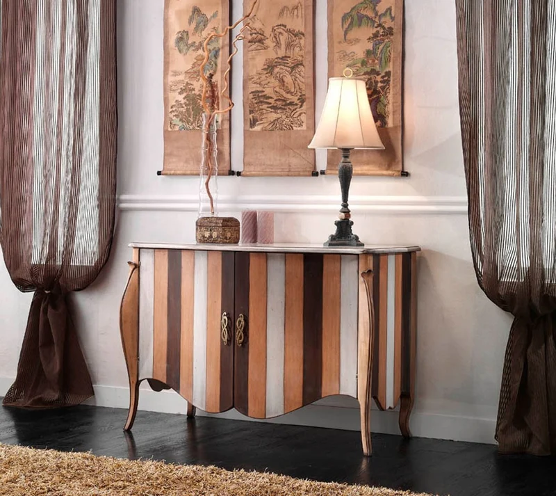 Casa Padrino Luxus Barock Sideboard mit Streifen Mehrfarbig - Handgefertigter Barockstil Schrank mit 2 Türen - Luxus Möbel Möbel im Barockstil - Barock Möbel - Luxus Qualität - Made in Italy