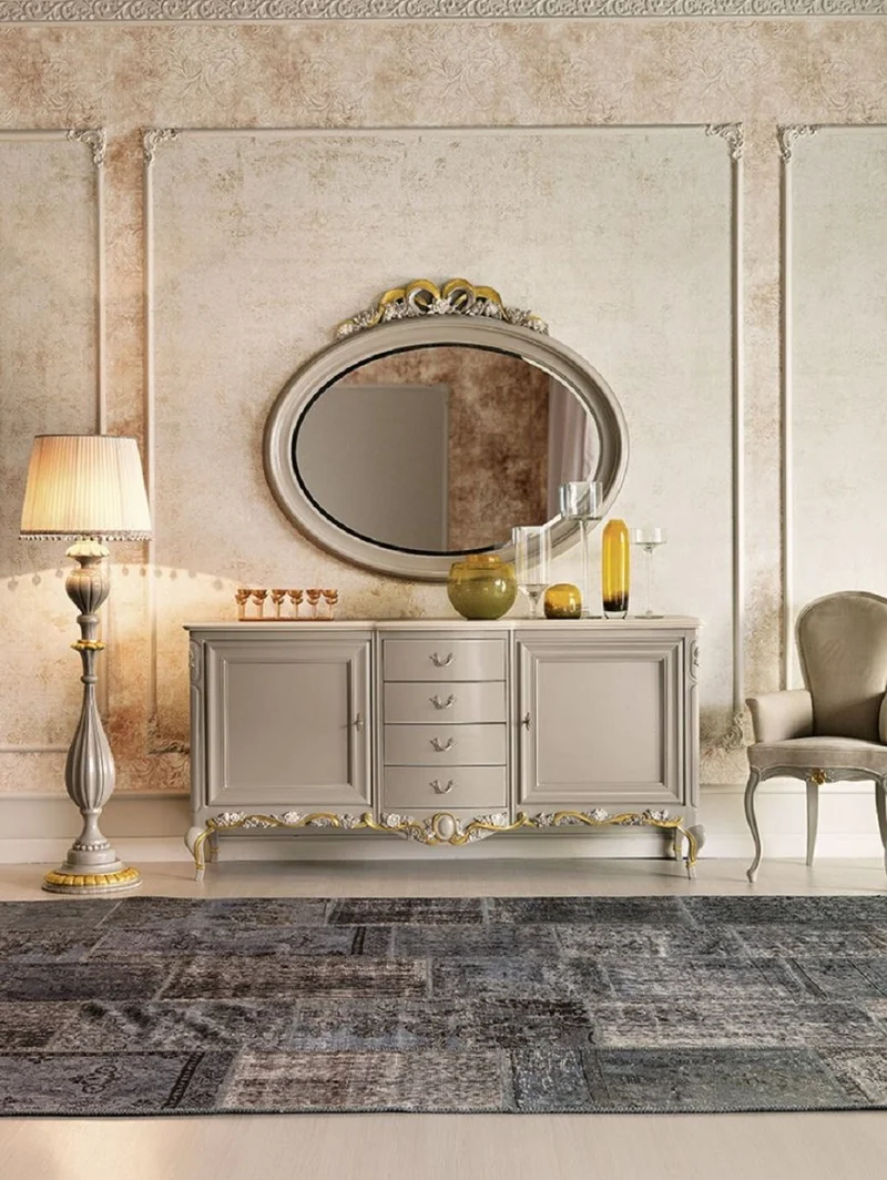 Casa Padrino Luxus Barock Sideboard Grau / Braun / Creme / Gold - Handgefertigter Massivholz Schrank - Barock Möbel - Luxus Möbel Möbel im Barockstil - Luxus Qualität - Made in Italy