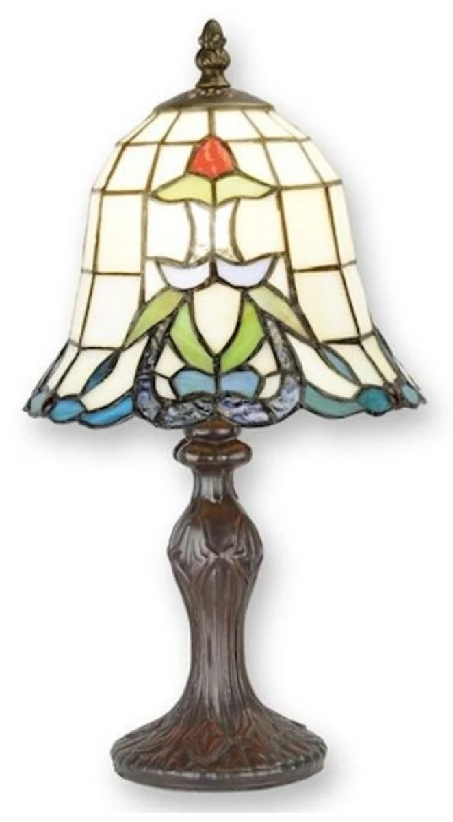 Casa Padrino Luxus Tiffany Hockerleuchte Mehrfarbig Ø 19,5 x H. 36,5 cm - Tiffany Tischleuchte - Tiffany Schreibtischleuchte - Tiffany Leuchten - Luxus Leuchten - Luxus Interior