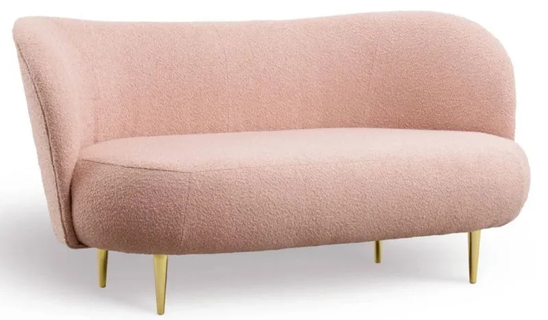 Casa Padrino Luxus 3er Sofa Rosa / Gold 180 x 72 x H. 80 cm - Wohnzimmer Sofa mit gebogener Rückenlehne - Wohnzimmer Möbel - Luxus Möbel - Wohnzimmer Einrichtung - Luxus Einrichtung