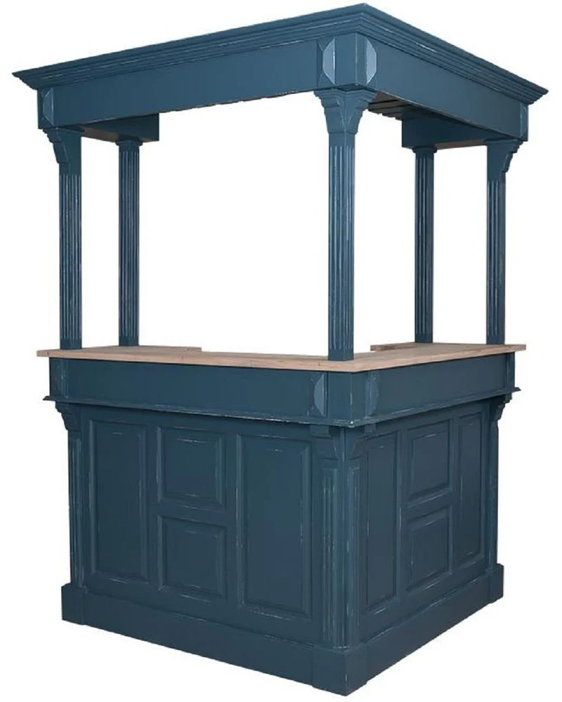 Casa Padrino Landhausstil Bar Theke Antik Blau / Naturfarben 148 x 148 x H. 210 cm - Massivholz Thekentisch - Massivholz Barmöbel - Barmöbel im Landhausstil - Landhausstil Einrichtung