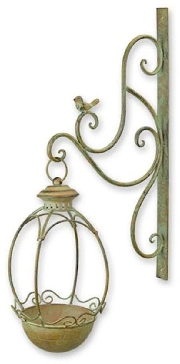 Casa Padrino Jugendstil Wand Vogeltränke Grün / Rost 18,5 x H. 61 cm - Metall Wand Vogelbad - Garten & Terrassen Deko Accessoires - Barock & Jugendstil Deko Accessoires