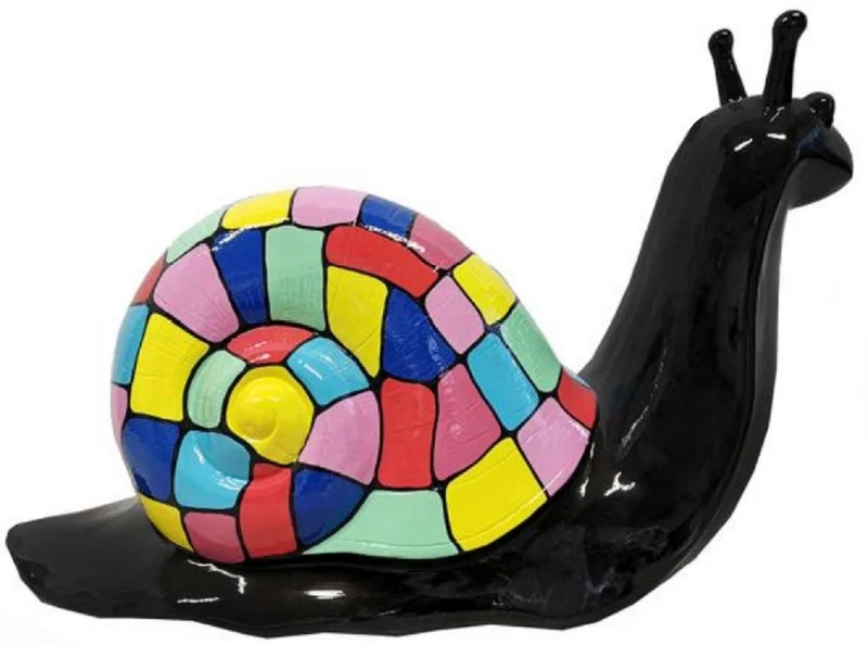 Casa Padrino Luxus Designer Deko Skulptur Schnecke Schwarz / Mehrfarbig 100 x H. 50 cm - Große Deko Figur - XXL Deko Skulptur - XXL Deko Figur - Wohnzimmer Deko - Garten Deko - Luxus Figuren