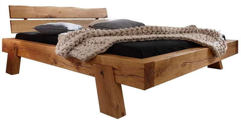 Casa Padrino Luxus Doppelbett Naturfarben - Verschiedene Größen - Massivholz Bett mit Kopfteil und Matratze - Hotel Möbel - Schlafzimmer Möbel - Luxus Möbel - Luxus Einrichtung
