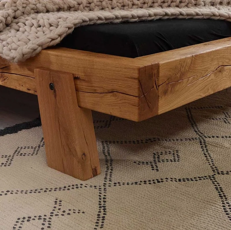 Casa Padrino Luxus Doppelbett Naturfarben - Verschiedene Größen - Massivholz Bett mit Kopfteil und Matratze - Hotel Möbel - Schlafzimmer Möbel - Luxus Möbel - Luxus Einrichtung