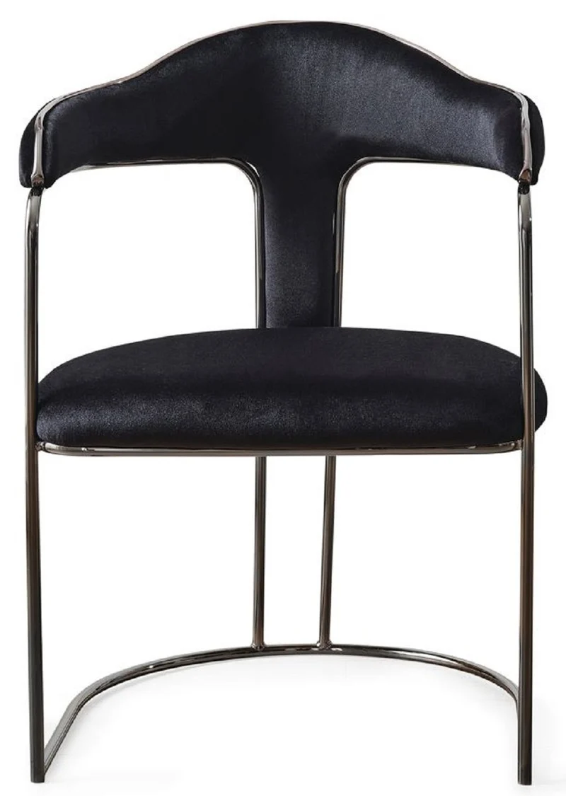 Casa Padrino Luxus Art Deco Esszimmer Set Schwarz / Weiß / Bronze - 1 Ausziehbarer Esstisch & 6 Esszimmerstühle mit Armlehnen - Esszimmer Möbel - Art Deco Möbel - Luxus Möbel