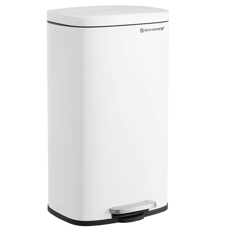 SONGMICS Kitchen Trash Garbage Can, Pedal Rubbish Bin 13.2 Gallons (50L), with Plastic Inner Bucket, White