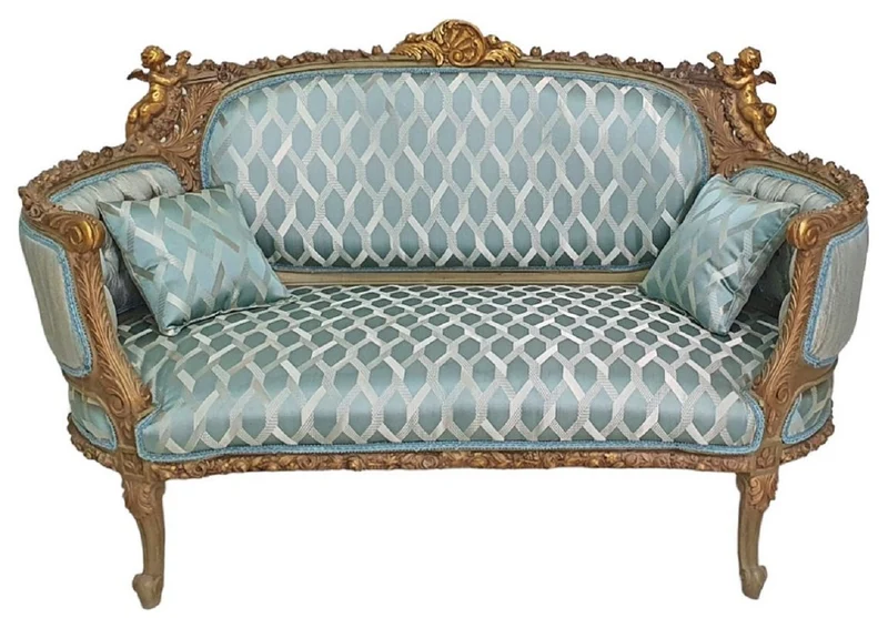Casa Padrino Barock Sofa Türkis / Antik Gold - Prunkvolles Wohnzimmer Sofa im Barockstil - Wohnzimmer Möbel im Barockstil - Barock Möbel - Barock Einrichtung