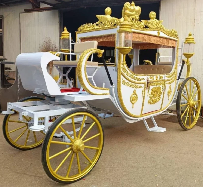 Casa Padrino Barock Pferdekutsche Weiß / Gold - Prunkvolle Kutsche im Barockstil - Barock Hochzeitskutsche - Barock Königskutsche - Barock Möbel - Edel & Prunkvoll