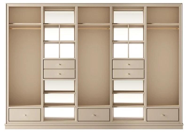 Casa Padrino Luxus Kleiderschrank Beige 326 x 60 x H. 230 cm - Offener Schlafzimmer Schrank - Schlafzimmer Möbel - Hotel Möbel - Luxus Möbel - Luxus Einrichtung - Schlafzimmer Einrichtung