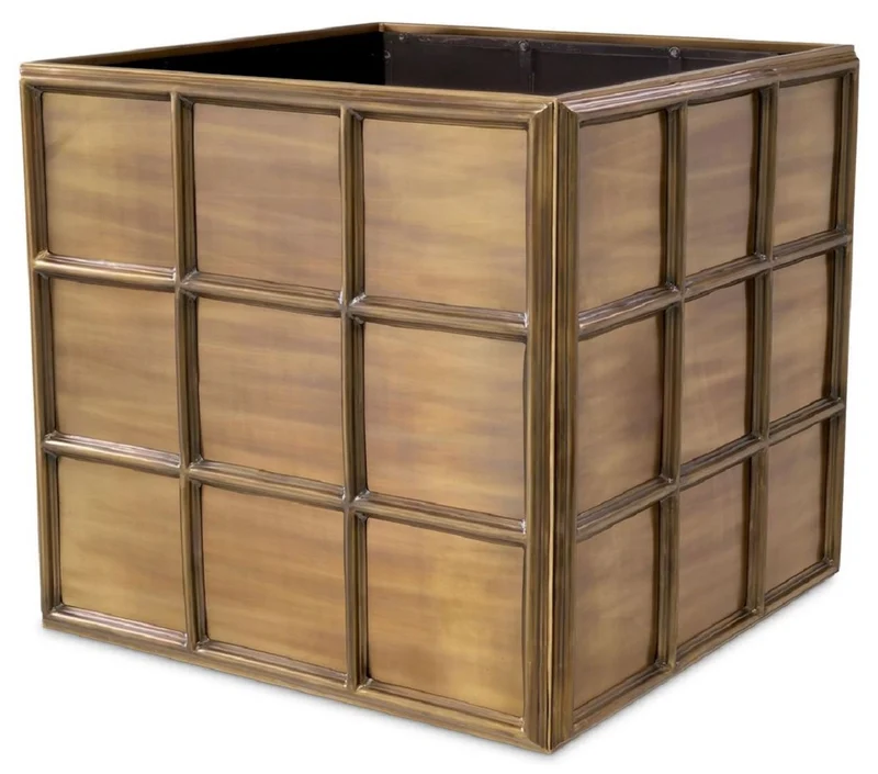Casa Padrino Luxus Blumentopf Vintage Messing 79 x 79 x H. 71,5 cm - Quadratischer Edelstahl Pflanzentopf - Wohnzimmer Deko - Büro Deko - Deko Accessoires - Luxus Deko - Luxus Qualität