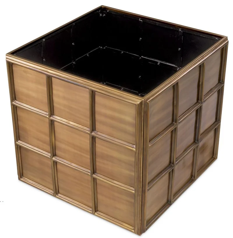 Casa Padrino Luxus Blumentopf Vintage Messing 79 x 79 x H. 71,5 cm - Quadratischer Edelstahl Pflanzentopf - Wohnzimmer Deko - Büro Deko - Deko Accessoires - Luxus Deko - Luxus Qualität