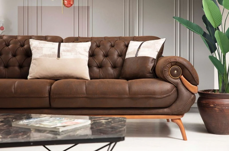 Casa Padrino Luxus Chesterfield Wohnzimmer Sofa mit verstellbaren Rückenlehnen Dunkelbraun / Braun - Chesterfield Wohnzimmer Möbel - Luxus Wohnzimmer Möbel - Luxus Möbel - Luxus Einrichtung
