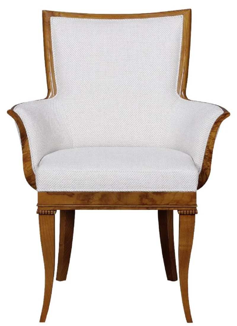 Casa Padrino Luxus Biedermeier Sessel Weiß / Braun - Art Deco Wohnzimmer Sessel - Biedermeier Wohnzimmer Möbel - Art Deco Wohnzimmer Möbel - Biedermeier Einrichtung - Art Deco Einrichtung