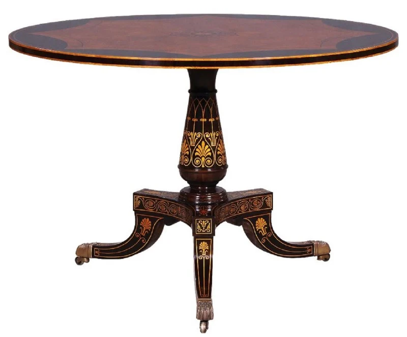 Casa Padrino Luxus Barock Esstisch Braun / Schwarz / Gold - Runder Massivholz Esszimmertisch im Barockstil - Barock Esszimmer Möbel - Luxus Esszimmer Möbel im Barockstil - Edel & Prunkvoll