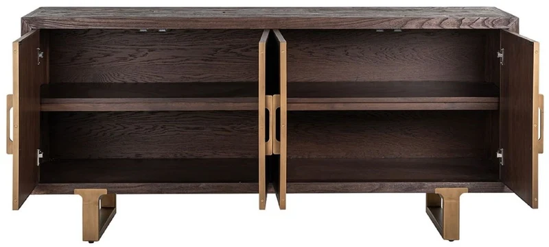 Casa Padrino Luxus Sideboard Braun / Messing 180 x 45 x H. 86 cm - Massivholz Schrank mit 4 Türen - Wohnzimmer Möbel - Wohnzimmer Einrichtung - Luxus Möbel - Luxus Einrichtung