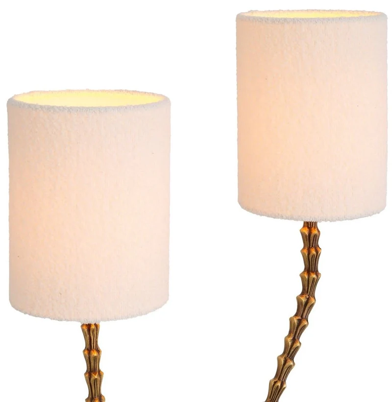 Casa Padrino Luxus Doppel Tischleuchte Vintage Messing / Weiß 27,5 x 15 x H. 78 cm - Schreibtischleuchte im Palmen Design - Luxus Tischleuchten - Luxus Schreibtischleuchten - Luxus Qualität