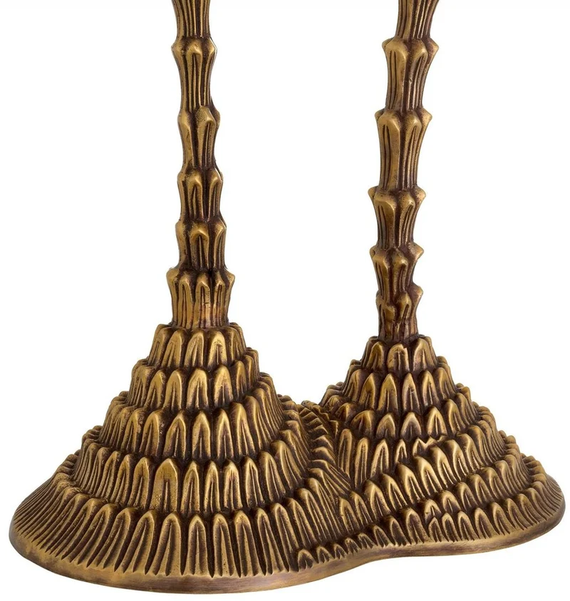 Casa Padrino Luxus Doppel Tischleuchte Vintage Messing / Weiß 27,5 x 15 x H. 78 cm - Schreibtischleuchte im Palmen Design - Luxus Tischleuchten - Luxus Schreibtischleuchten - Luxus Qualität