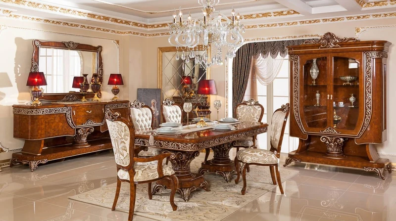 Casa Padrino Luxus Barock Esszimmer Set Braun / Gold / Bronze - 1 Barock Esstisch & 6 Barock Esszimmerstühle - Barock Esszimmer Möbel - Luxus Möbel im Barockstil - Edel & Prunkvoll