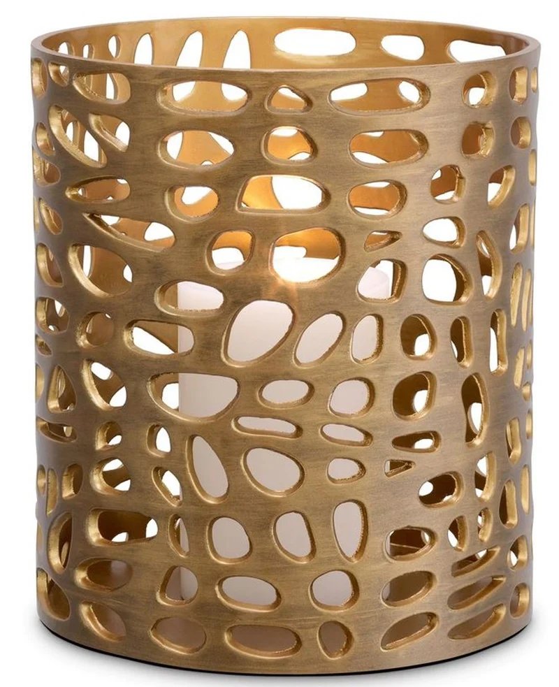 Casa Padrino Designer Windlicht / Kerzenleuchter Messing Finish ø 24,5 x H.27 cm - Luxus Windlicht