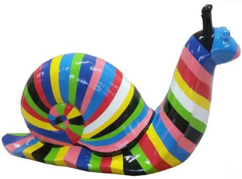Casa Padrino Luxus Designer Deko Skulptur Schnecke mit Streifen Bunt 100 x H. 50 cm - Große Deko Figur - XXL Deko Skulptur - XXL Deko Figur - Wohnzimmer Deko - Garten Deko - Luxus Figuren
