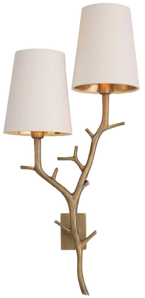 Casa Padrino Luxus Doppel Wandleuchte Vintage Messing / Creme 28 x 17 x H. 60 cm - Wohnzimmer Wandleuchte - Hotel Leuchten - Luxus Leuchten - Luxus Wandleuchten - Luxus Qualität
