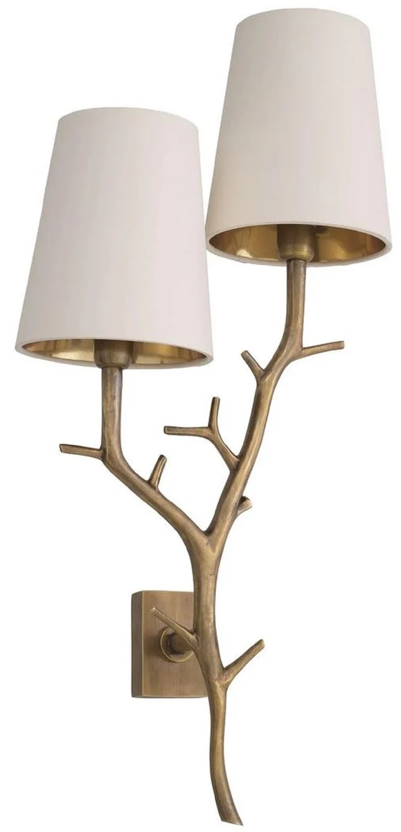Casa Padrino Luxus Doppel Wandleuchte Vintage Messing / Creme 28 x 17 x H. 60 cm - Wohnzimmer Wandleuchte - Hotel Leuchten - Luxus Leuchten - Luxus Wandleuchten - Luxus Qualität