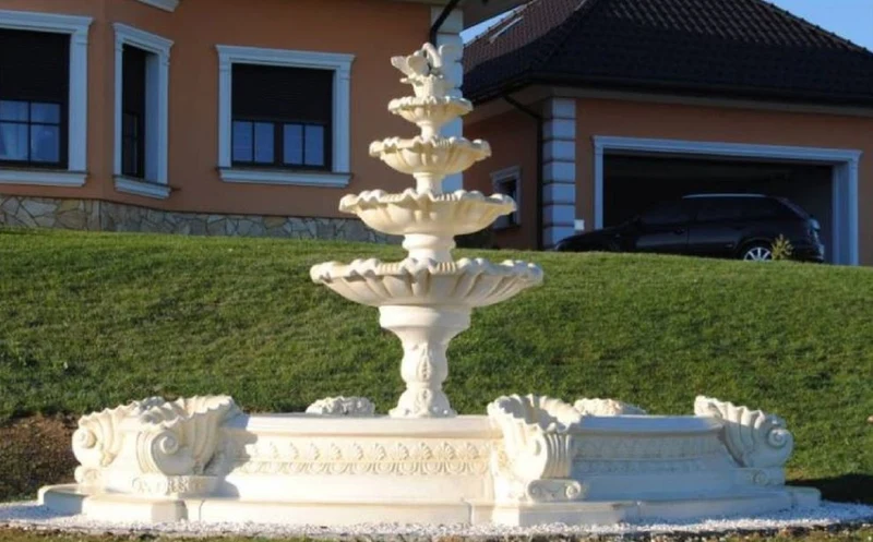 Casa Padrino Barock Springbrunnen Umrandung Weiß Ø 445 x H. 48 cm - Runde Gartenbrunnen Umrandung - Brunnen Umrandung - Prunkvolle Gartendeko im Barockstil