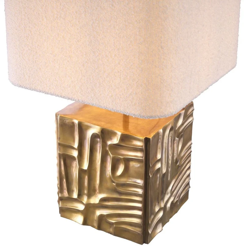 Casa Padrino Luxus Tischleuchte Vintage Messing / Creme 35 x 35 x H. 62 cm - Schreibtischleuchte mit quadratischem Samt Lampenschirm - Luxus Tischleuchten - Luxus Schreibtischleuchten