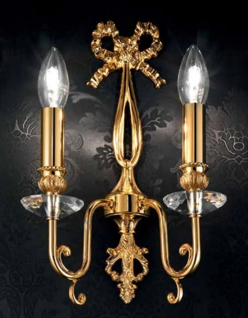 Casa Padrino Luxus Barock Kristall Doppel Wandleuchte Gold 23 x 12 x H. 36 cm - Prunkvolle Wandlampe im Barockstil - Barock Leuchten - Edel & Prunkvoll - Luxus Qualität - Made in Italy