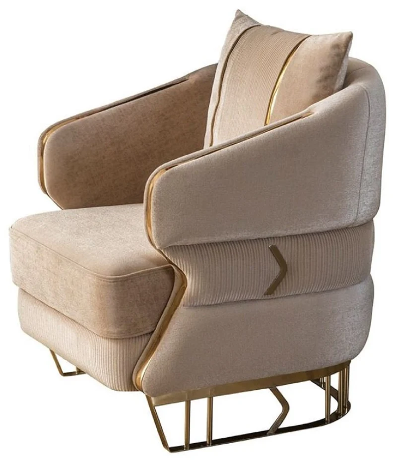 Casa Padrino Luxus Sessel Hellbraun / Gold 87 x 83 x H. 75 cm - Wohnzimmer Sessel - Hotel Sessel - Wohnzimmer Möbel - Hotel Möbel - Luxus Möbel - Wohnzimmer Einrichtung - Luxus Einrichtung