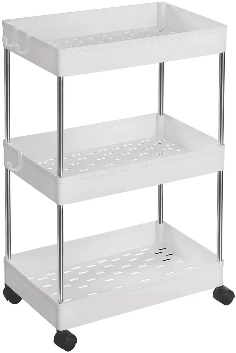 SONGMICS 3-Tier Rolling Cart, Storage Cart with Wheels, White