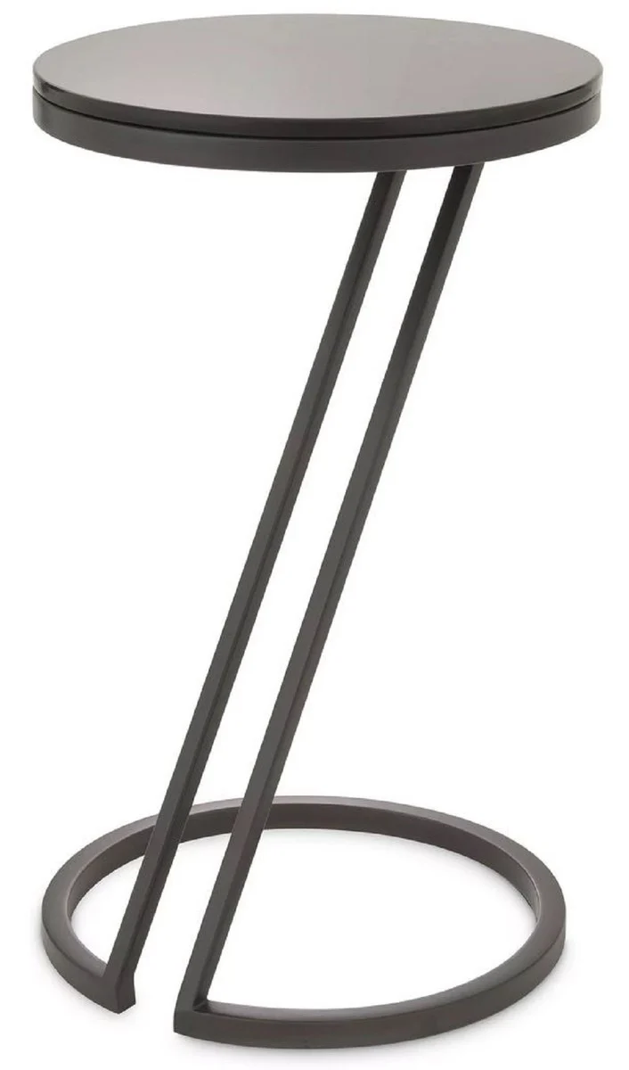 Casa Padrino Luxus Beistelltisch Rotguss / Grau Ø 36 x H. 60 cm - Edelstahl Tisch mit Glasplatte - Wohnzimmer Möbel - Luxus Möbel - Luxus Einrichtung - Luxus Interior