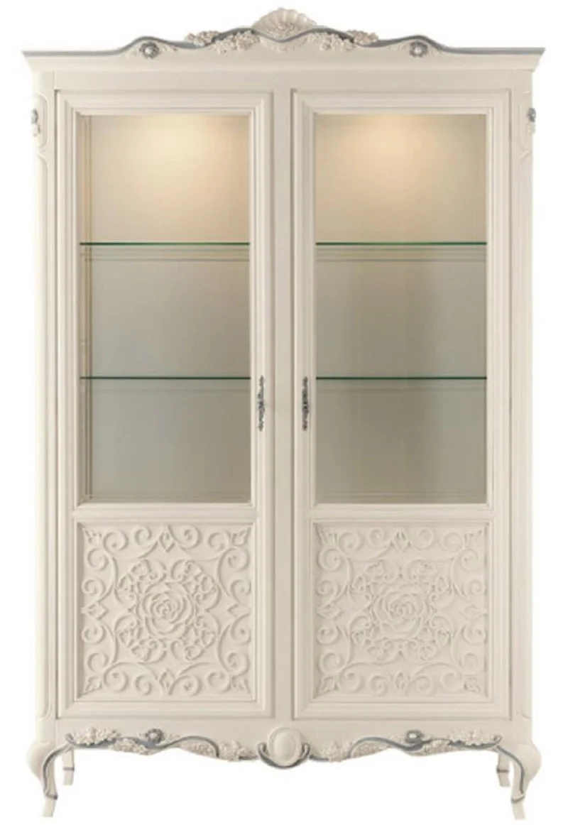 Casa Padrino Luxus Barock Vitrine Creme / Grau - Handgefertigter italienischer Barockstil Vitrinenschrank - Barockstil Möbel - Italienische Barock Möbel - Luxus Qualität - Made in Italy