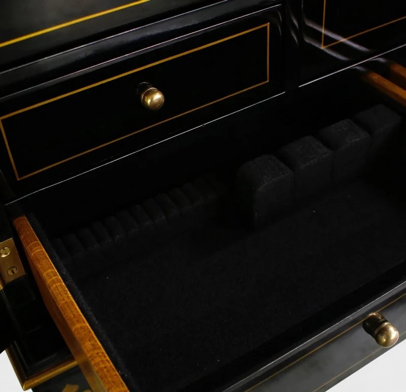 Casa Padrino Luxus Barock Schrank mit 11 Schubladen Schwarz / Gold - Wohnzimmer Schrank im chinesischen Stil - Büroschrank - Luxus Möbel im Barockstil - Barock Möbel - Barock Einrichtung