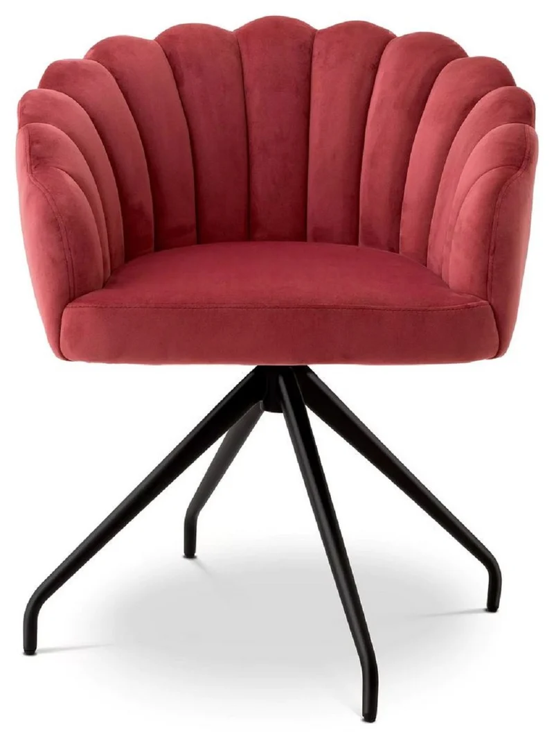 Casa Padrino Luxus Esszimmerstuhl Rot / Schwarz 65,5 x 64 x H. 78,5 cm - Drehstuhl mit edlem Samtsoff - Esszimmer Möbel - Luxus Möbel - Luxus Einrichtung - Esszimmer Einrichtung