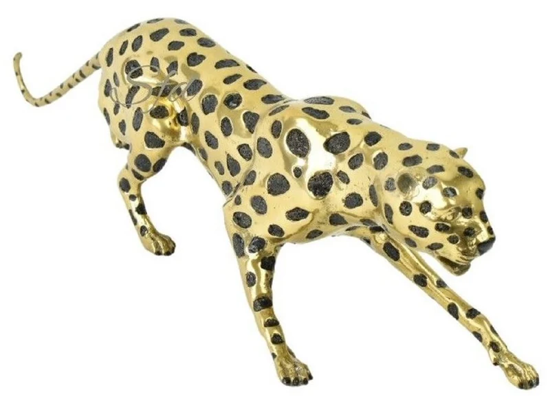 Casa Padrino Luxus Bronze Skulptur Gepard Gold / Schwarz 62 x 14 x H. 18 cm - Bronze Deko Figur - Bronze Tierfigur - Luxus Deko Accessoires