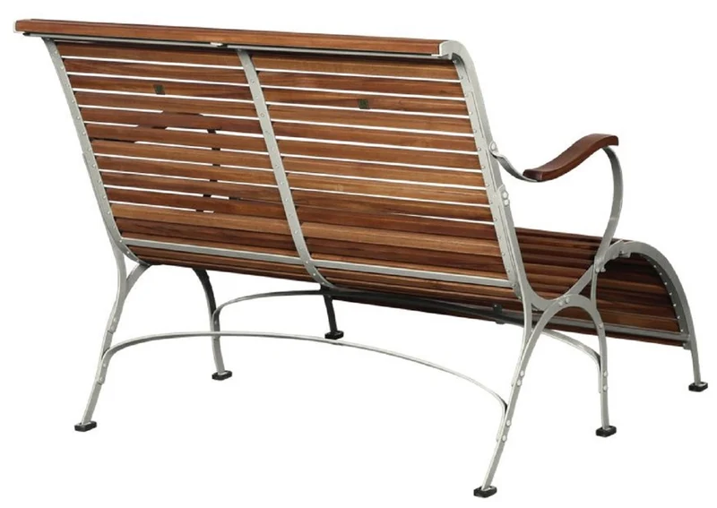 Casa Padrino Luxus Jugendstil Gartenbank Braun / Creme 107 x 150 x H. 91 cm - Garten & Terrassen Sitzbank mit Armlehnen und Fußstütze - Jugendstil Garten & Terrassen Möbel