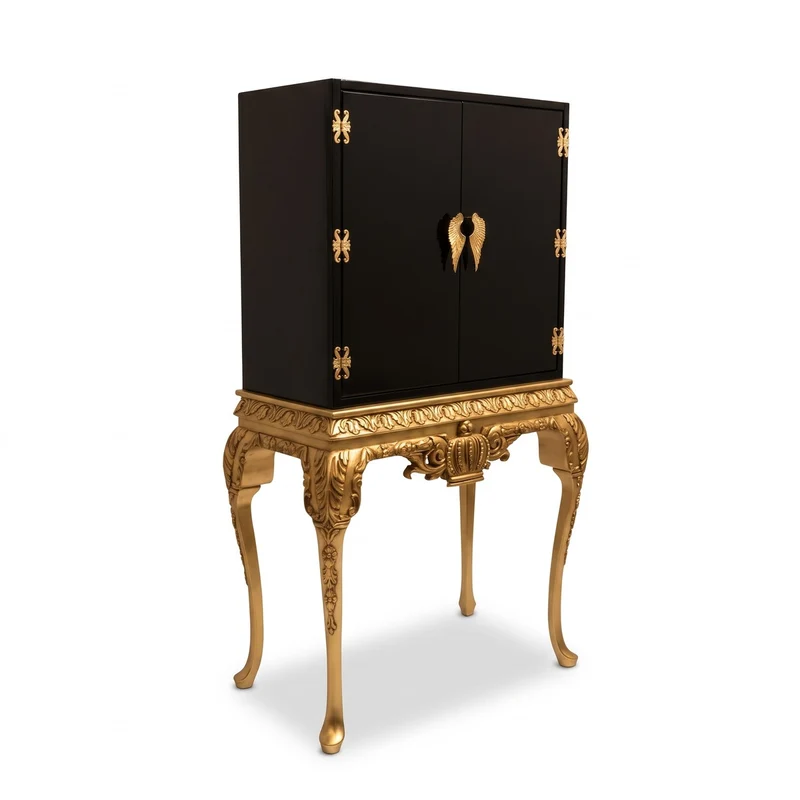 Pompöös by Casa Padrino Luxus Barock Barschrank Schwarz / Gold - Pompööser Barock Weinschrank designed by Harald Glööckler - Barock Bar Möbel - Edel & Prunkvoll
