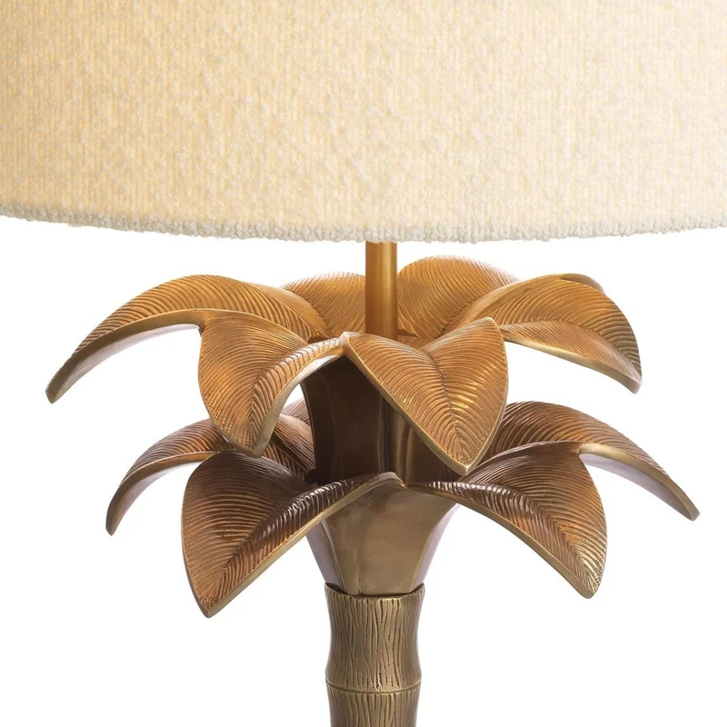 Casa Padrino Luxus Tischleuchte Palme Vintage Messing / Creme Ø 45 x H. 76,5 cm - Schreibtischleuchte im Palmen Design - Luxus Tischleuchten - Luxus Möbel - Luxus Qualität