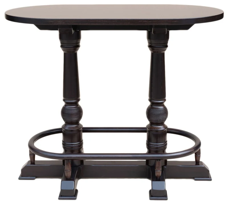 Casa Padrino Luxus Stehtisch mit Fußstütze Dunkelbraun 135 x 75 x H. 110 cm - Ovaler Massivholz Tisch - Ovaler Massivholz Bartisch - Massivholz Möbel - Bar Möbel - Gastronomie Möbel