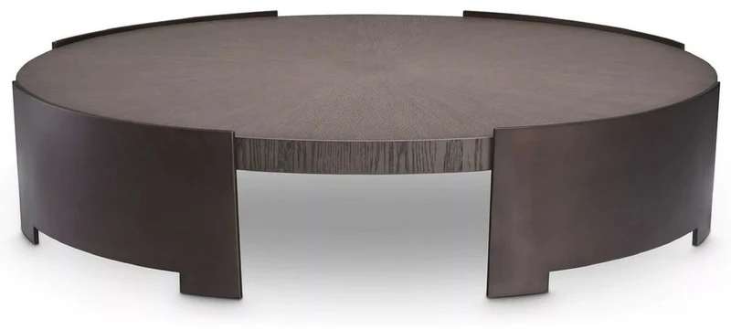 Casa Padrino Luxus Couchtisch Grau / Bronze Ø 118,5 x H. 24,5 cm - Runder Wohnzimmertisch mit Massivholz Tischplatte - Wohnzimmer Möbel - Massivholz Möbel - Luxus Möbel - Luxus Einrichtung