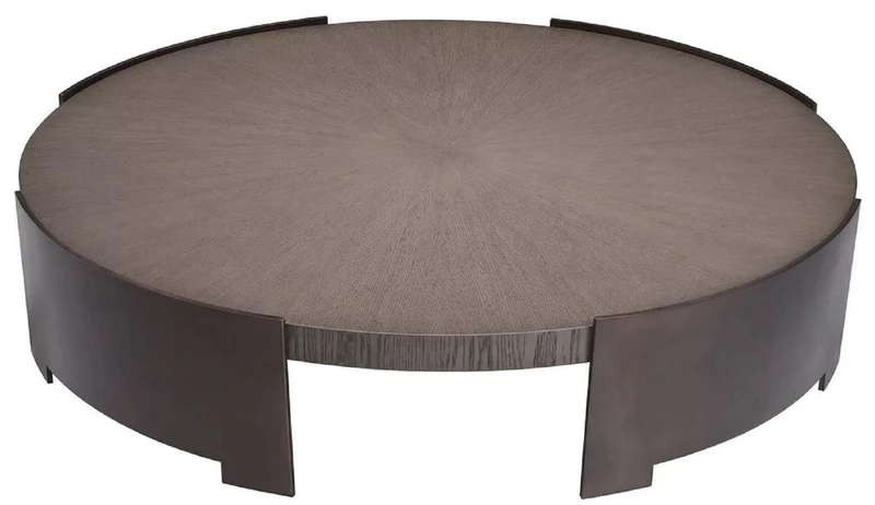 Casa Padrino Luxus Couchtisch Grau / Bronze Ø 118,5 x H. 24,5 cm - Runder Wohnzimmertisch mit Massivholz Tischplatte - Wohnzimmer Möbel - Massivholz Möbel - Luxus Möbel - Luxus Einrichtung
