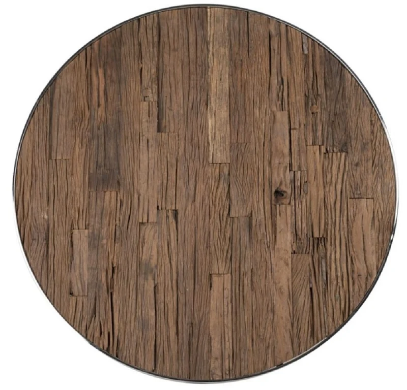 Casa Padrino Luxus Esstisch Silber / Braun Ø 140 x H. 75 cm - Runder Edelstahl Küchentisch mit Massivholz Tischplatte und Glasplatte - Esszimmer Möbel - Luxus Möbel - Luxus Einrichtung