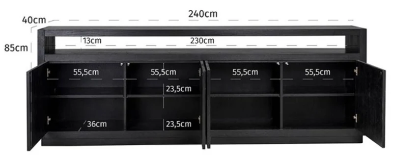 Casa Padrino Luxus Sideboard Schwarz 240 x 40 x H. 85 cm - Massivholz Schrank mit 4 Türen - Wohnzimmer Möbel - Wohnzimmer Einrichtung - Luxus Möbel - Luxus Einrichtung